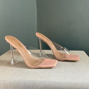 New , never worn Champagne stem stilettos , nude and clear in color